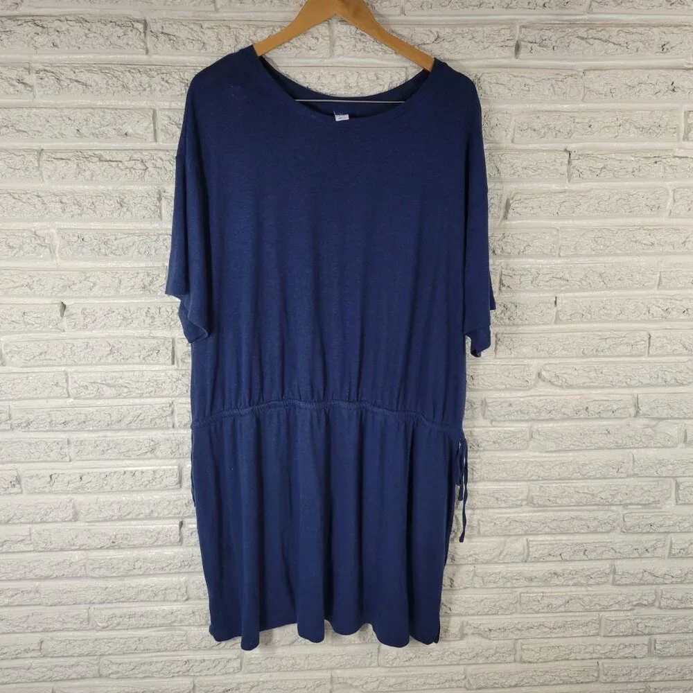 Old Navy 3X Plus Swim Cover Up Dress Navy Blue Linen Blend Tied Waist BLU35E